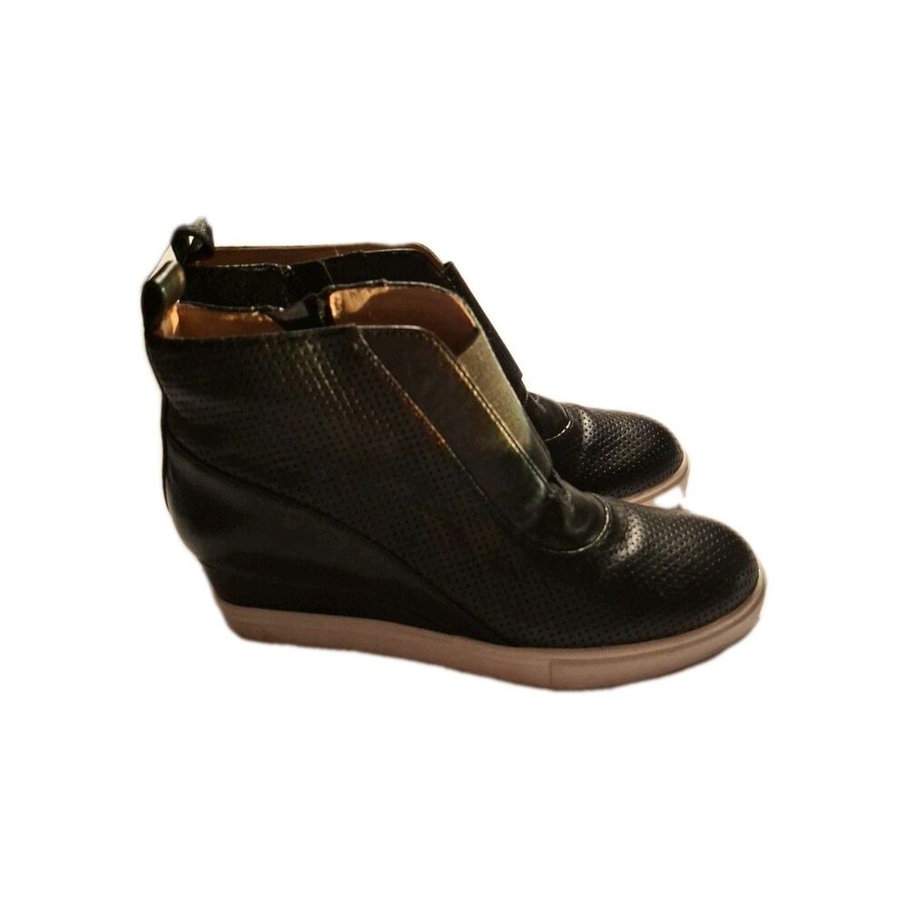 Linea Paolo Felicia Original Platform Wedge Sneaker Bootie Black Sz 4M